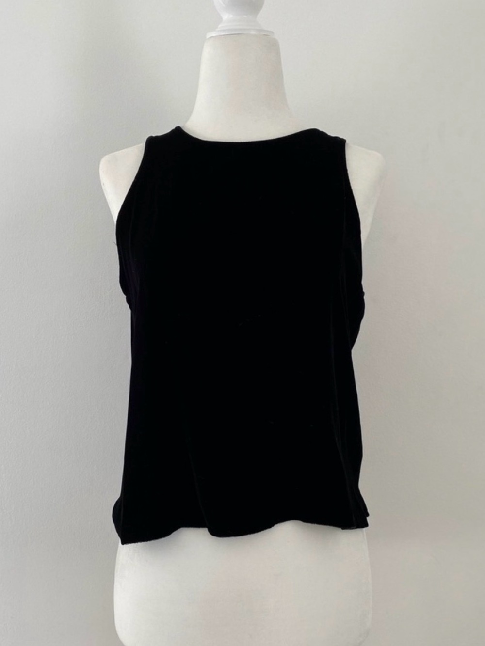 Eileen Fisher Black Silk Velvet Tank with Keyhole